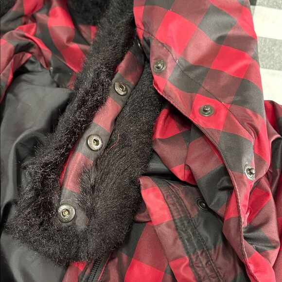 Lauren Ralph Lauren DOWN Buffalo Plaid Red Black Puffer Hooded Parka Coat M - Picture 13 of 16